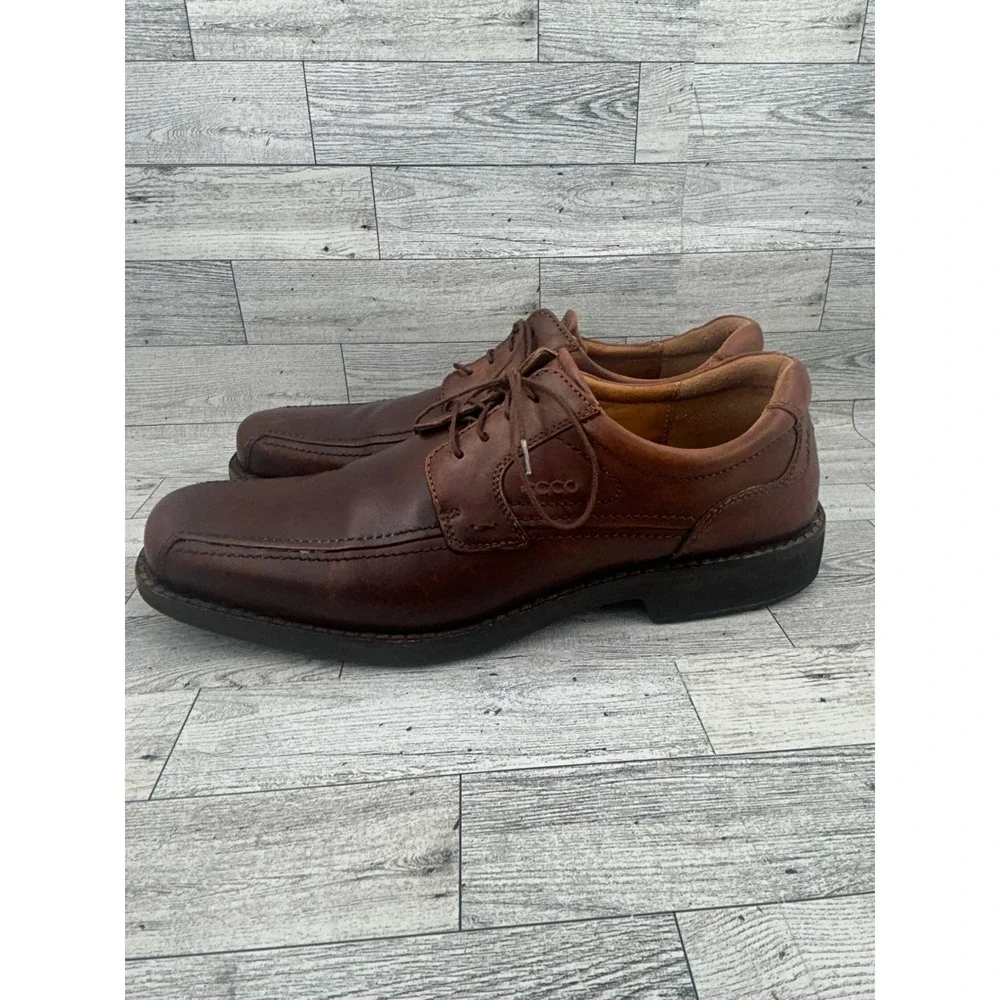 ECCO Mens Leather Dress Shoes Lace Up Brown Square Toe Size EU‎ 47 US 13.5